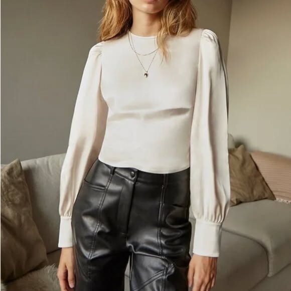 NWOT Wilfred Besalu Birch Satin Blouse - Picture 2 of 6